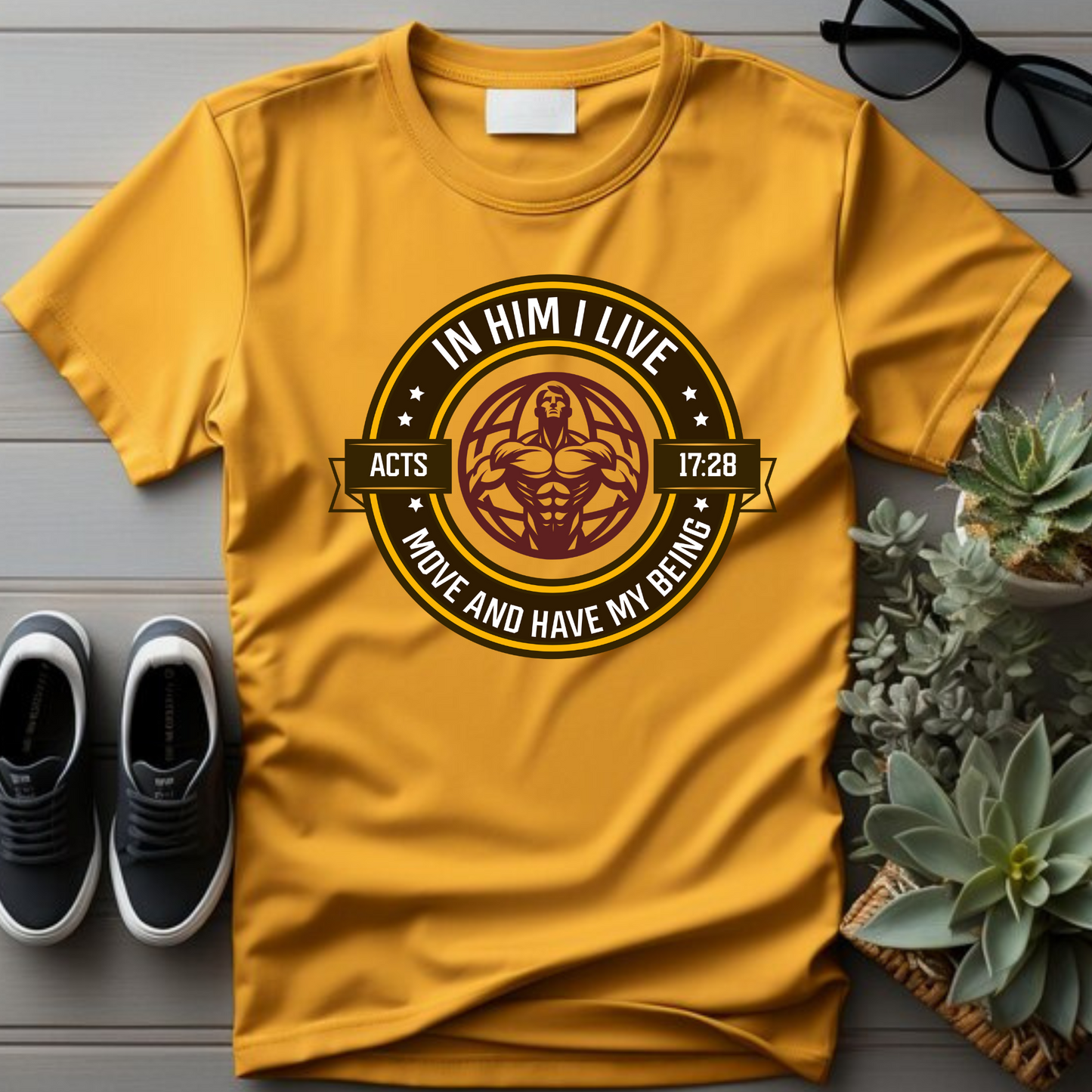 In Him I Live Christian T-Shirt - Acts 17:28 Faith Apparel