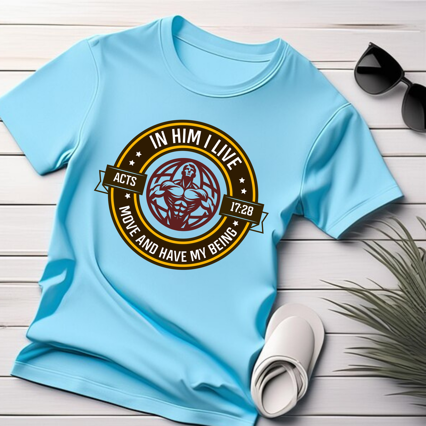 In Him I Live Christian T-Shirt - Acts 17:28 Faith Apparel