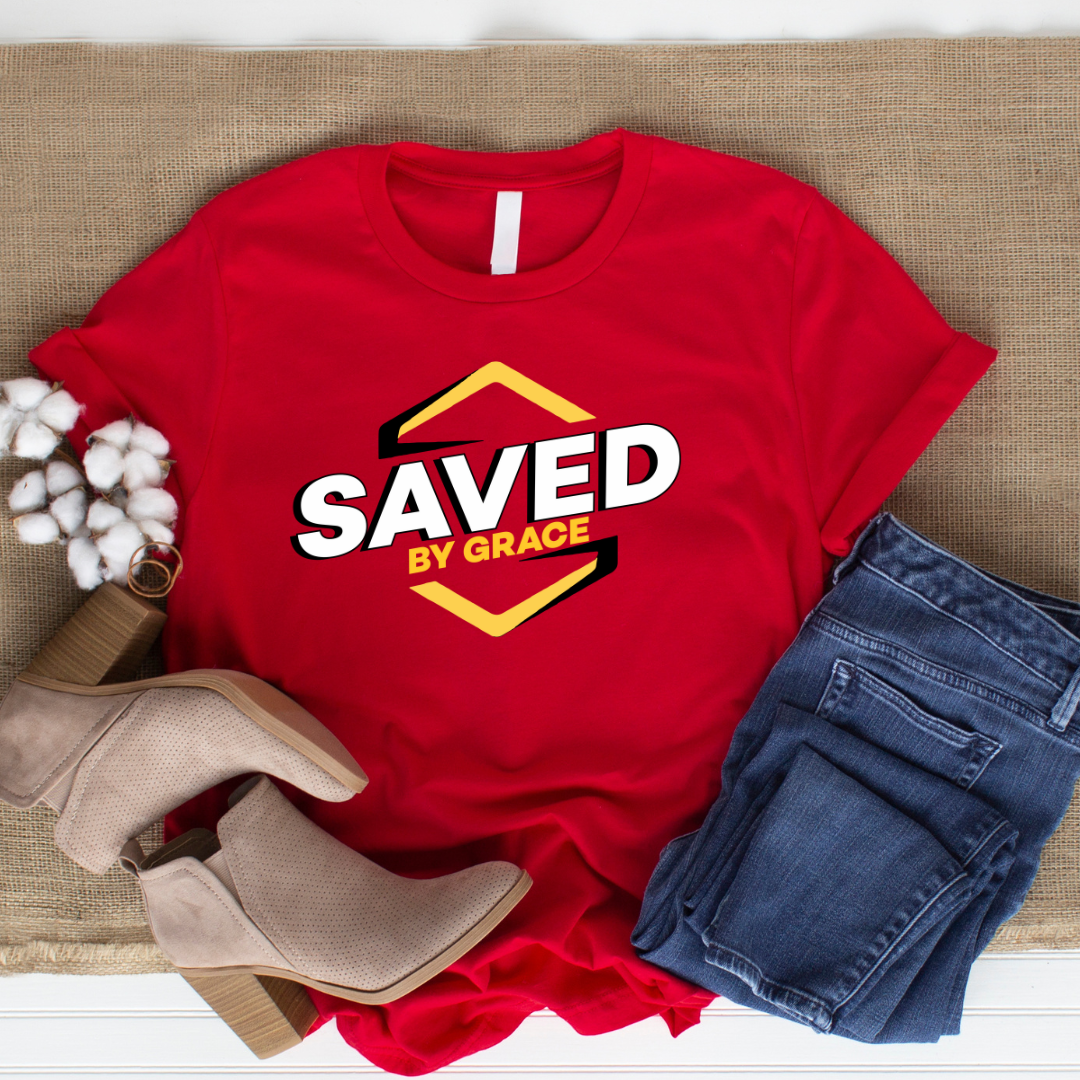 Saved by Grace Christian T-Shirt - Ephesians 2:8 Faith Apparel