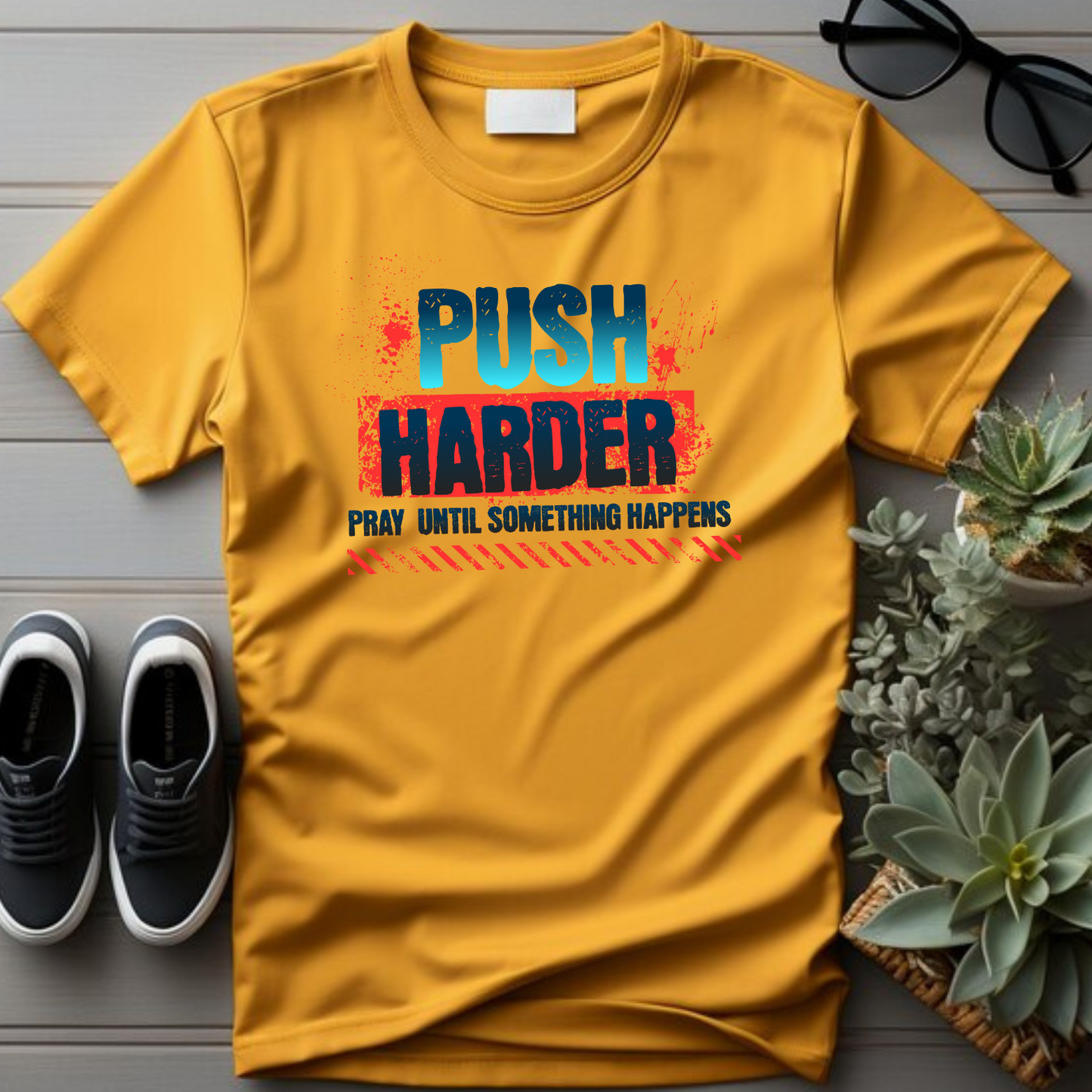 PUSH Christian T-Shirt - Pray Until Something Happens Faith Apparel