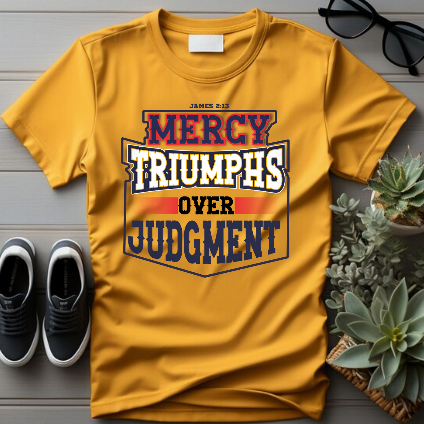 Mercy Over Judgement[Badge] Christian T-Shirts Apparel