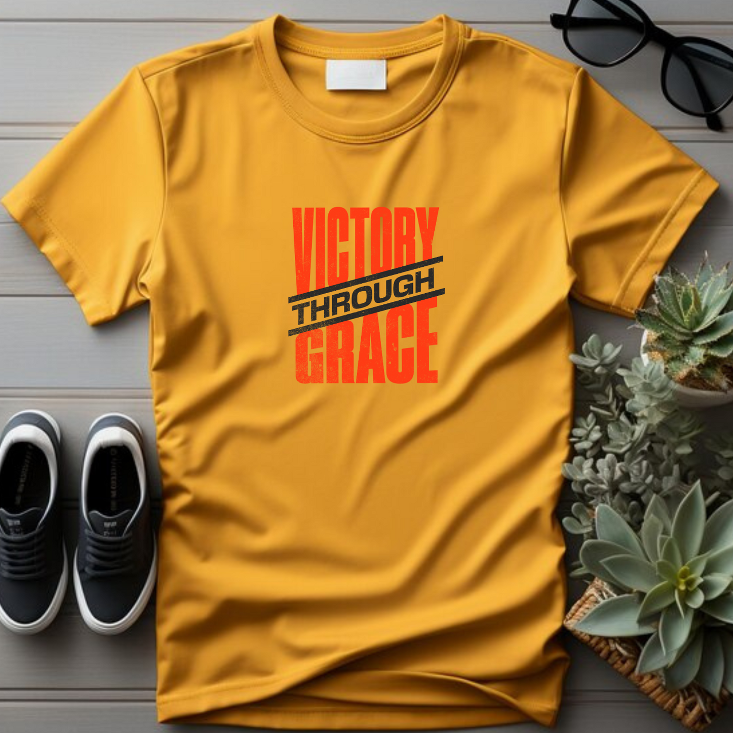 Victory Through Grace - Triumph Christian T-Shirt for Overcomers