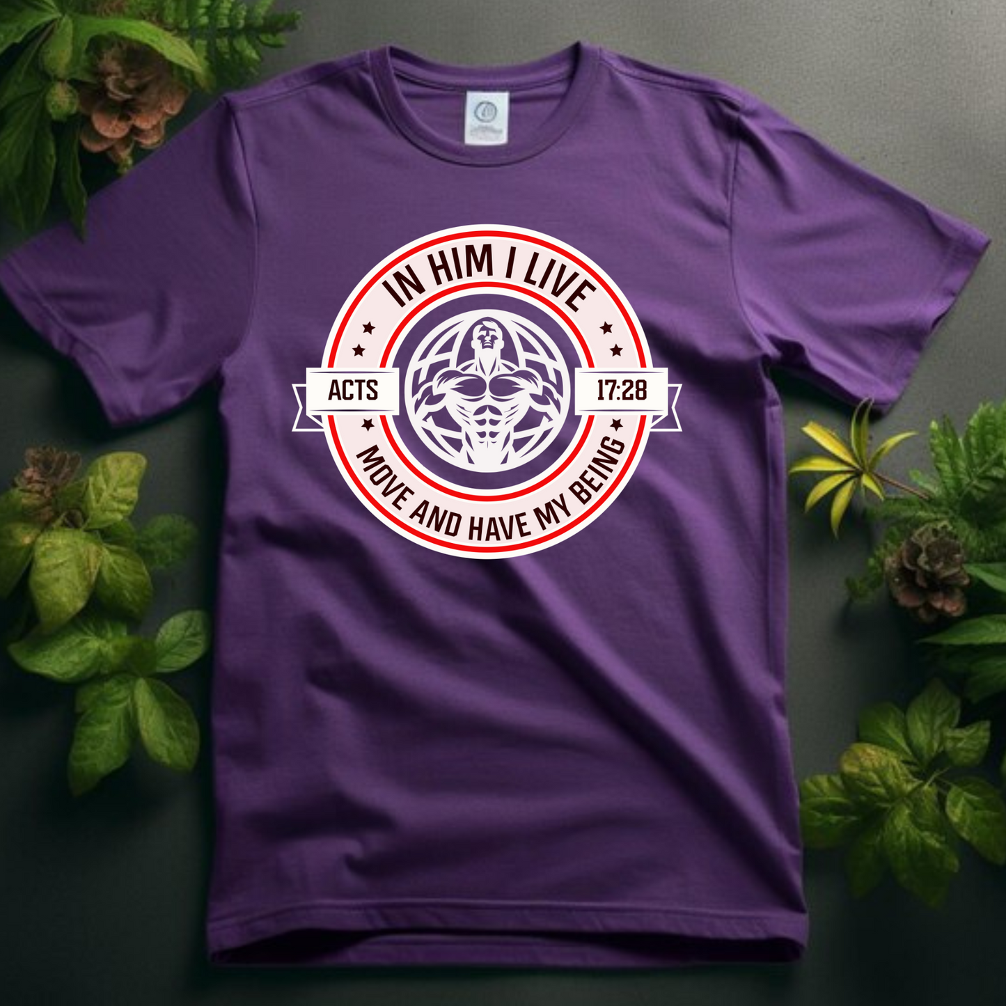 In Him I Live Christian T-Shirt - Acts 17:28 Faith Apparel